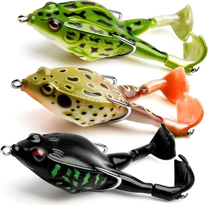 🐸Frog Lure Bass Trout Realistic Prop with Weedless Hooks for Freshwater Saltwater