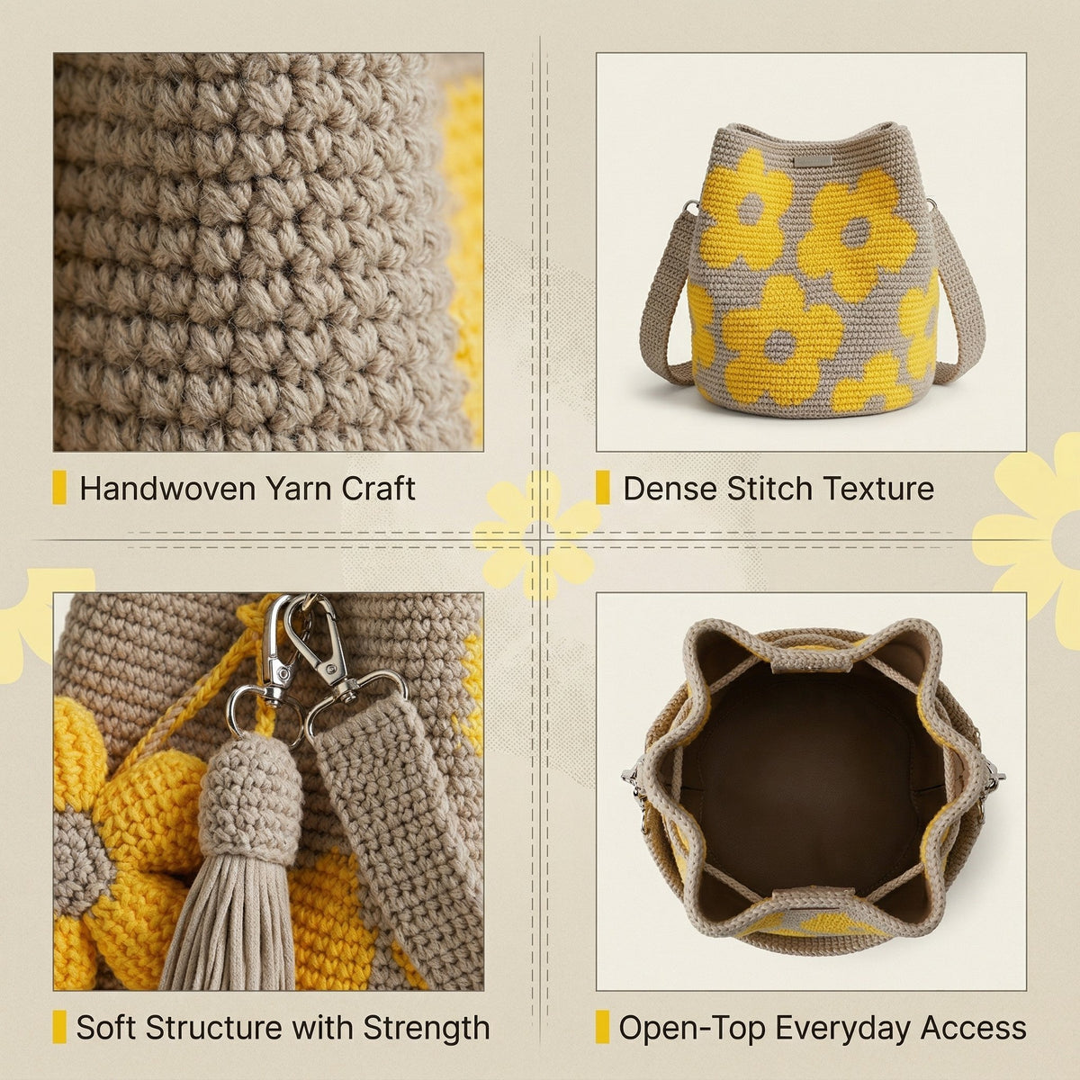 🌓Last Day 49% OFF- Handmade Crochet Flower Tote 🌼✨