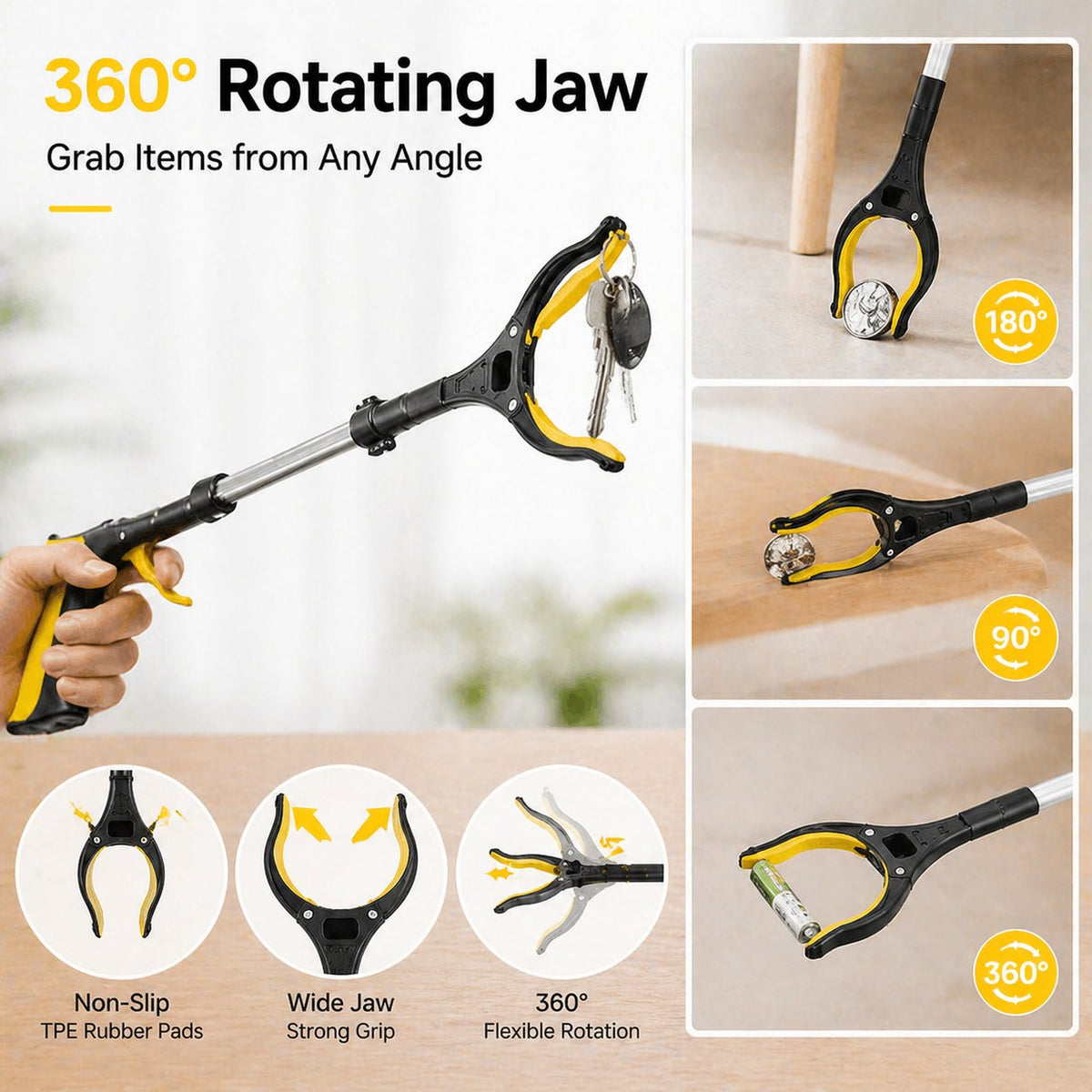 43" Extra Long Grabber Reacher Tool – Heavy Duty with 360° Rotating Jaw & Magnets