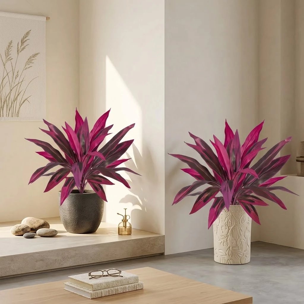 2Pcs Large Artificial Boston Fern & Dragon's Blood Tree Plants | Vibrant Pink Purple Faux Plants for Garden Patio Balcony Decor 🌼