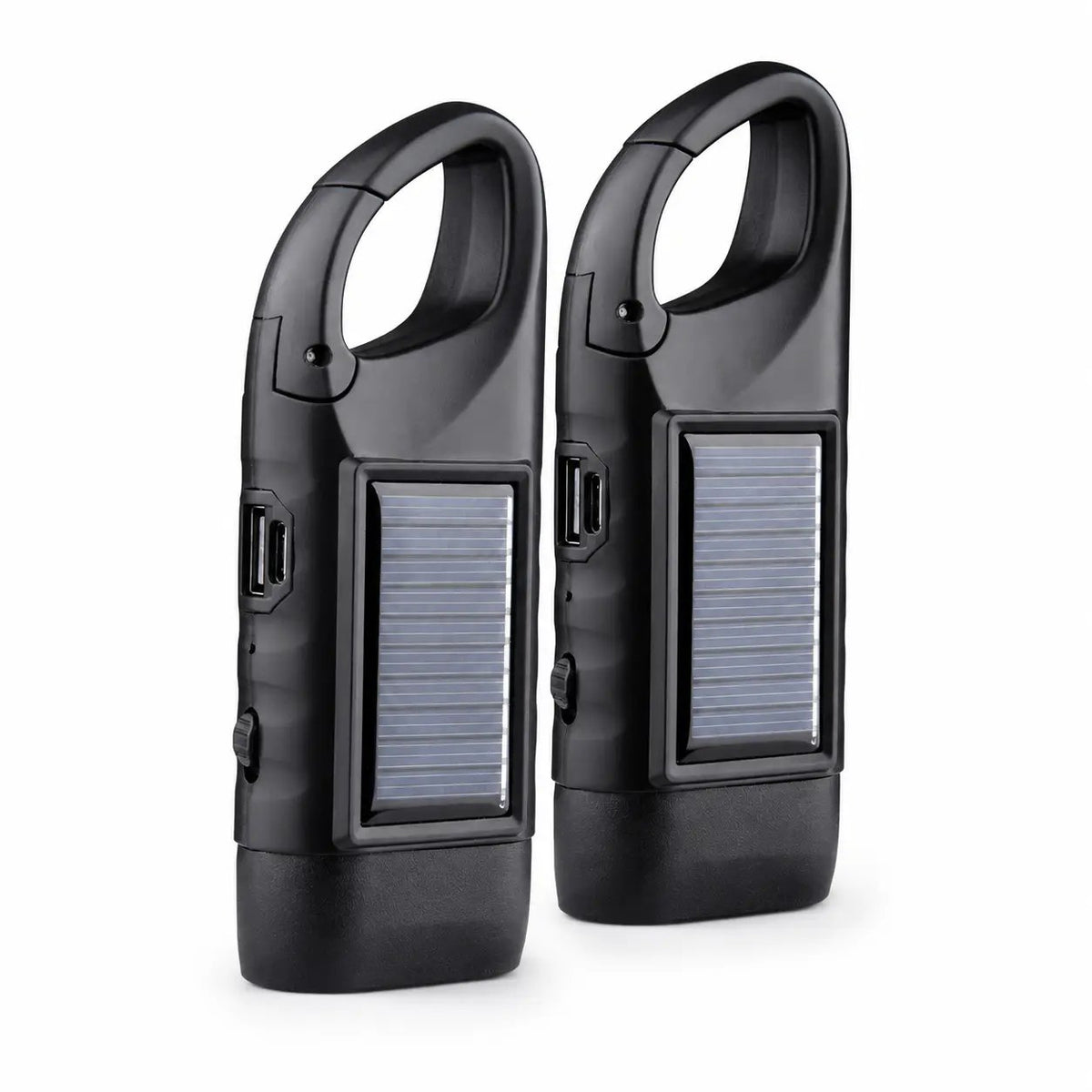2-Pack Compact ABS Body LED Lights - Solar Outdoor Hand-Crank USB-Type Flashlight with Clip, Rechargeable Survival Tool for Power Outages, Distress Signaling, Solar Outdoor Lights