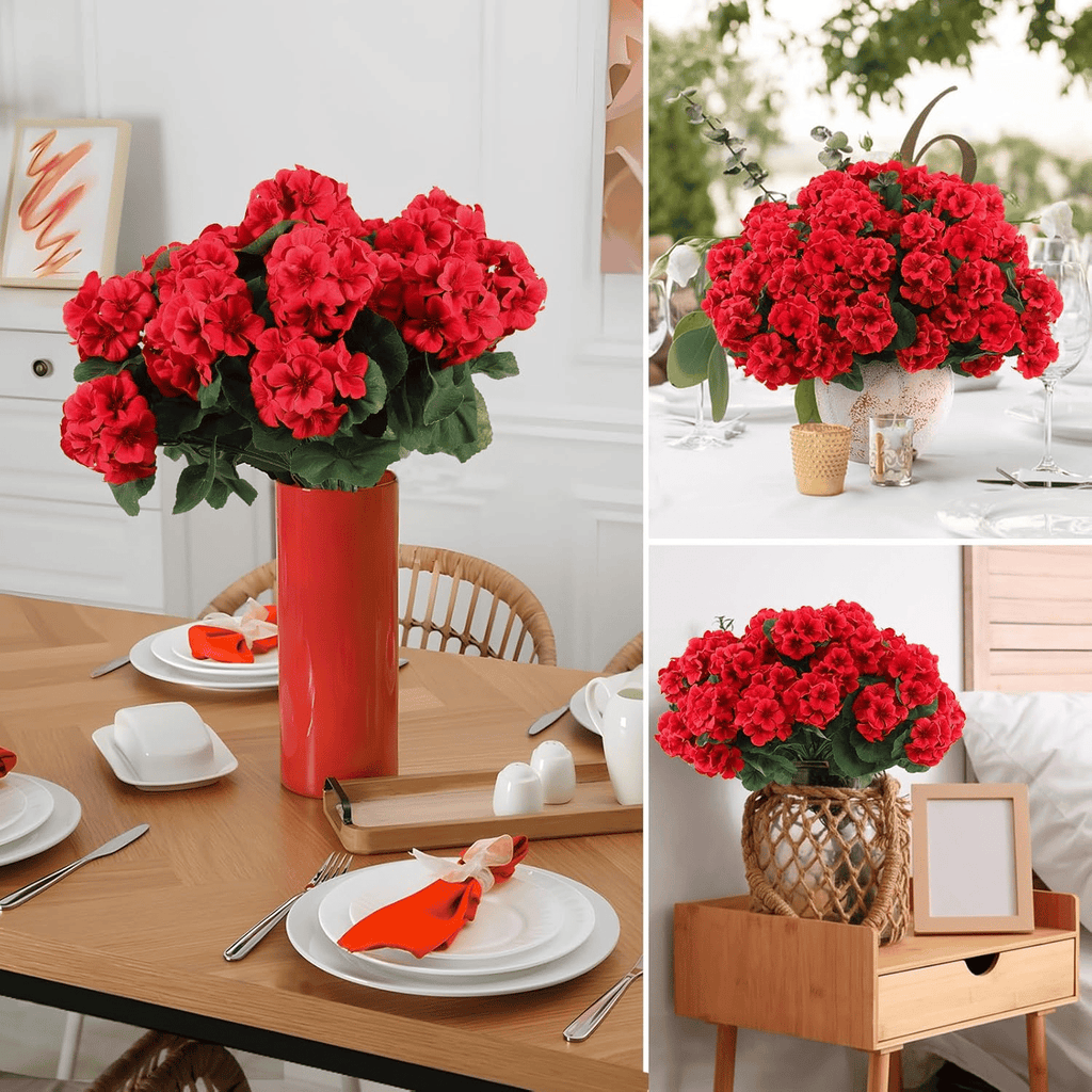🌸 Lush, UV-Resistant Artificial Geraniums – Real Look, No Maintenance! 🌞🏡