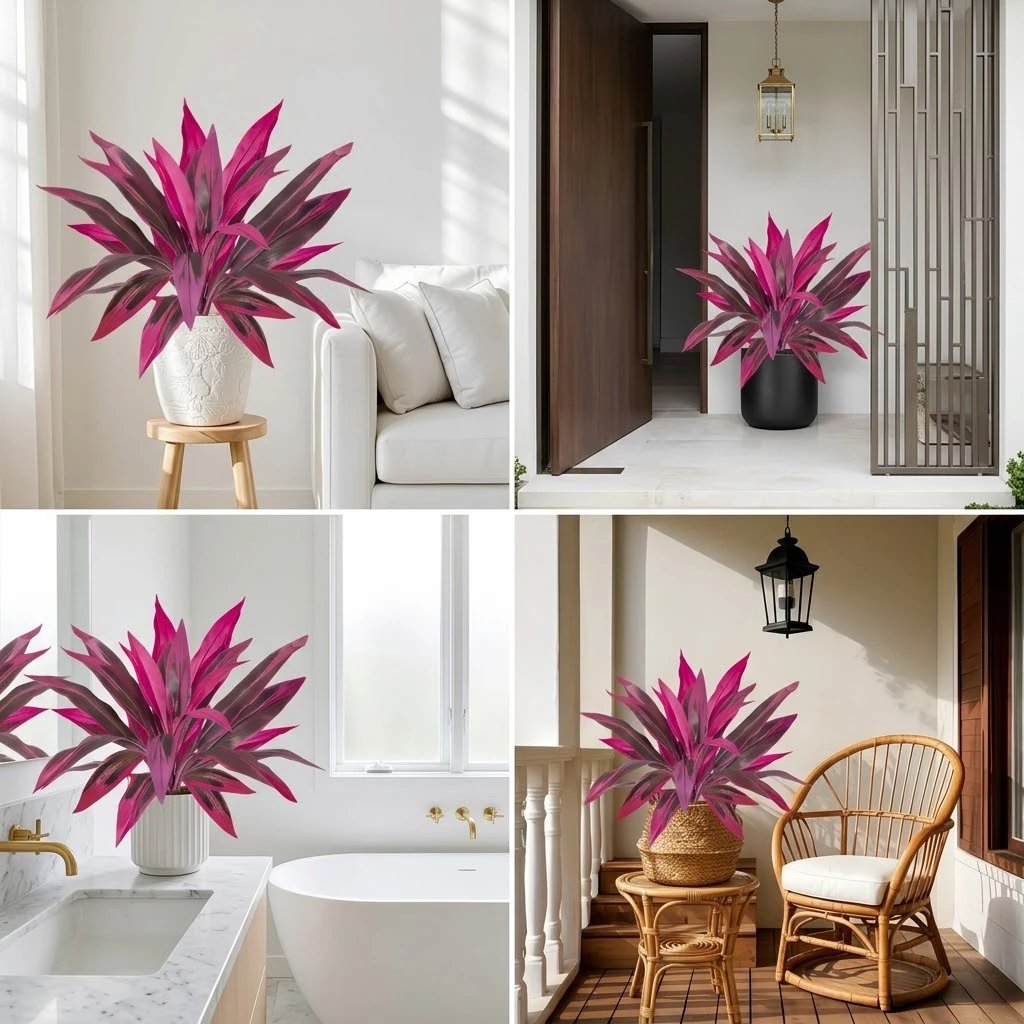 2Pcs Large Artificial Boston Fern & Dragon's Blood Tree Plants | Vibrant Pink Purple Faux Plants for Garden Patio Balcony Decor 🌼