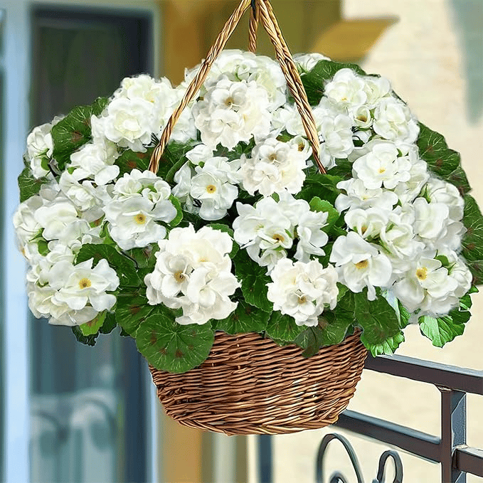 🌸 Lush, UV-Resistant Artificial Geraniums – Real Look, No Maintenance! 🌞🏡