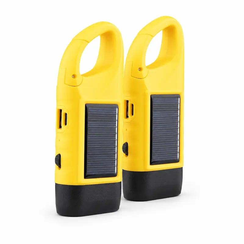 2-Pack Compact ABS Body LED Lights - Solar Outdoor Hand-Crank USB-Type Flashlight with Clip, Rechargeable Survival Tool for Power Outages, Distress Signaling, Solar Outdoor Lights