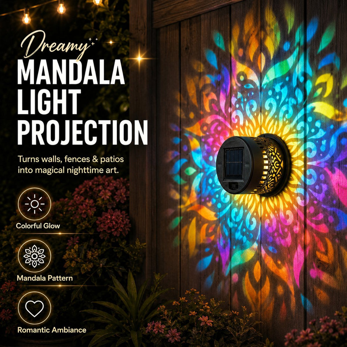 ✨️🌈Mandala Solar WallLamp - Magical PatioNight Ambience