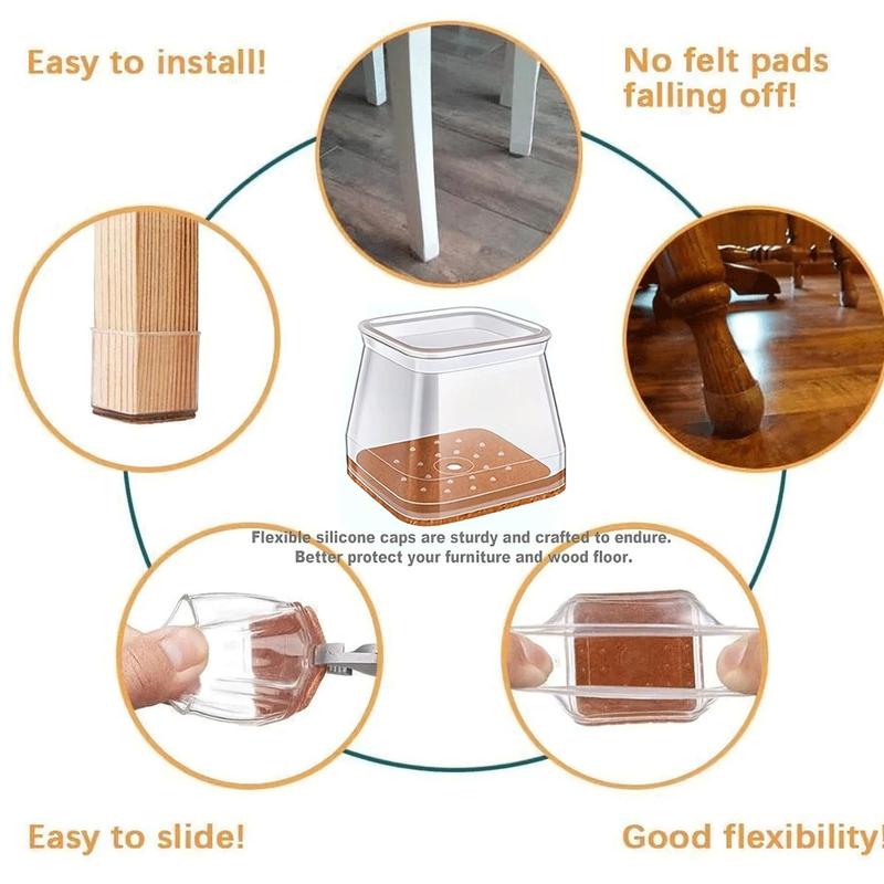 🔥Last Day 49% OFF👍Square Chair Leg Protectors for Hardwood Floor Fits All Shape Chair Mat for Wood and Tile Floors. Chair Leg Universal Cover Elastic Mold