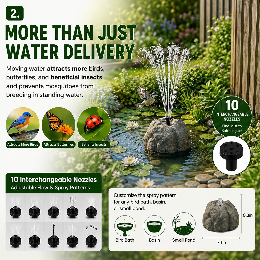 🐦⛲Realistic Granite Rock Bird Bath Fountain - No-Cords Stone Decor