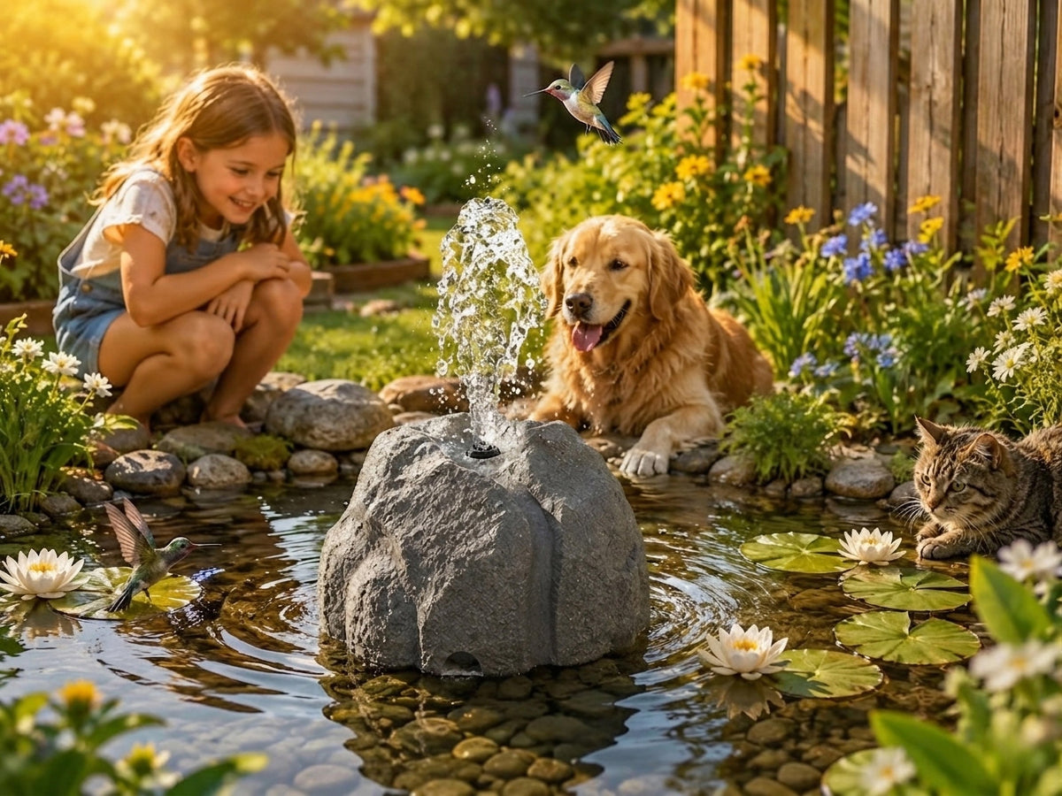 🐦⛲Realistic Granite Rock Bird Bath Fountain - No-Cords Stone Decor