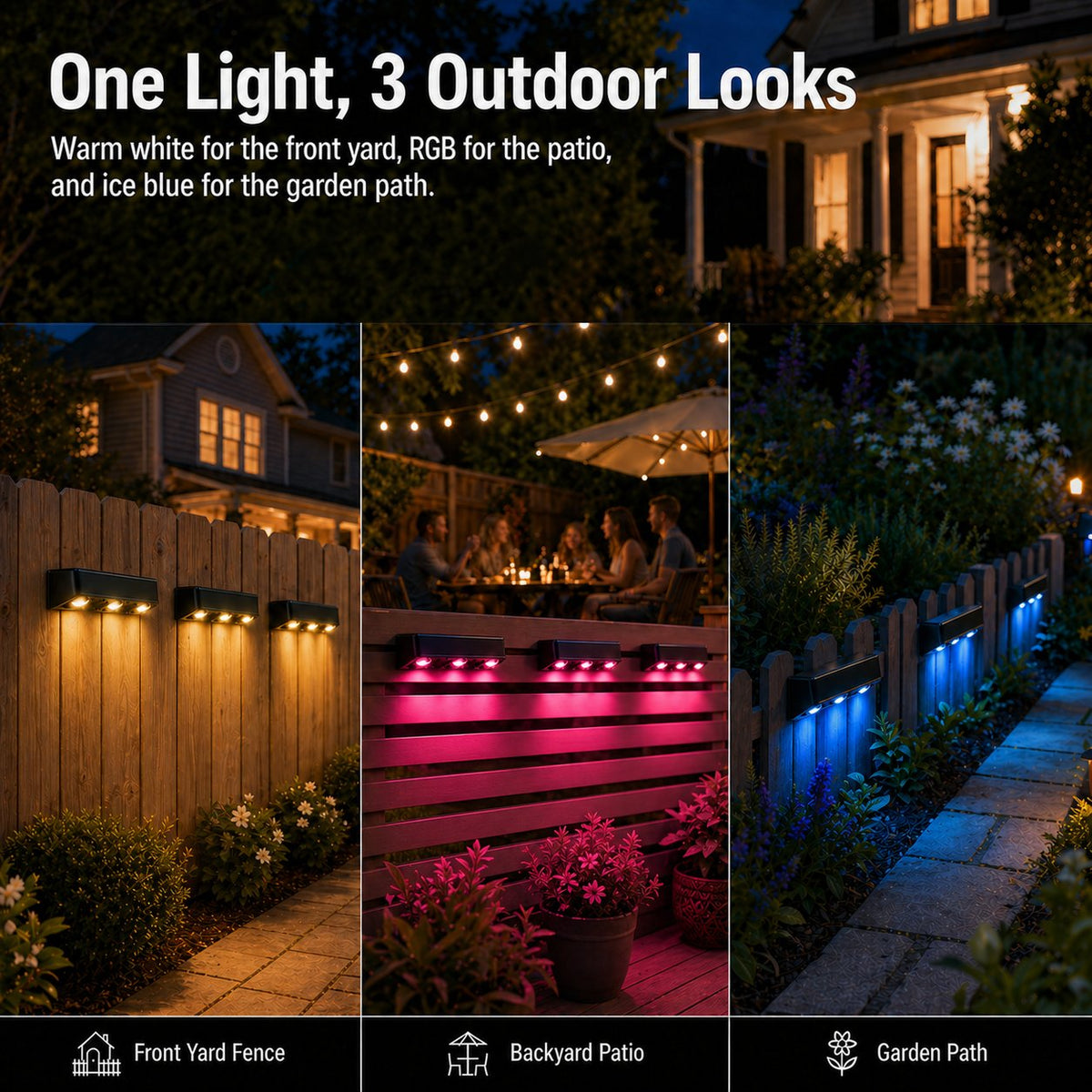 💡 7 Colors + RGB Solar Fence Lights