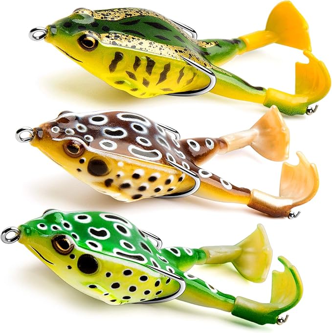🐸Frog Lure Bass Trout Realistic Prop with Weedless Hooks for Freshwater Saltwater
