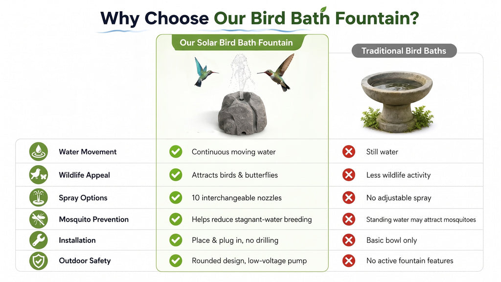 🐦⛲Realistic Granite Rock Bird Bath Fountain - No-Cords Stone Decor