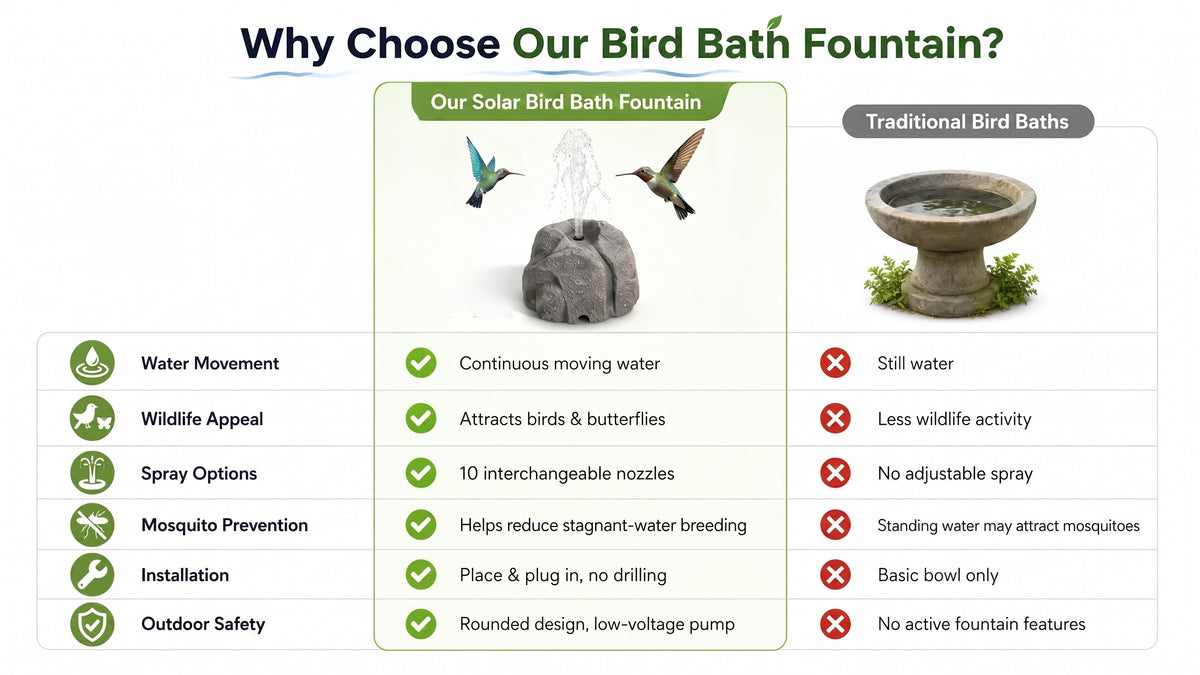 🐦⛲Realistic Granite Rock Bird Bath Fountain - No-Cords Stone Decor