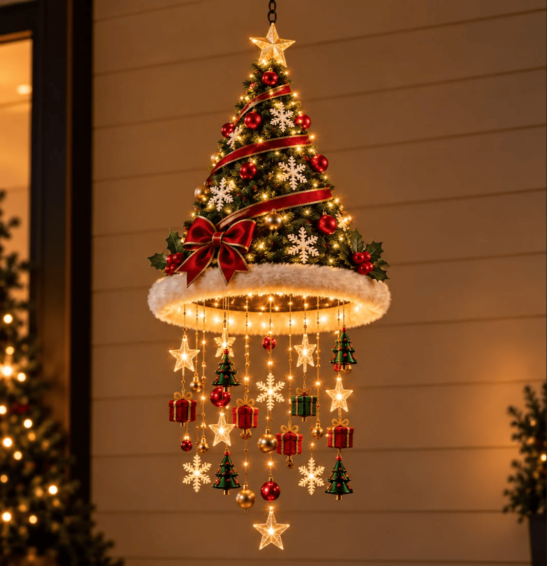 🎅 Illuminated Santa Hat Hanging Light 🎄 | 3 Festive Designs, Warm LED Lights | Christmas Decor for Indoor & Covered Outdoor Spaces, Gift Idea
