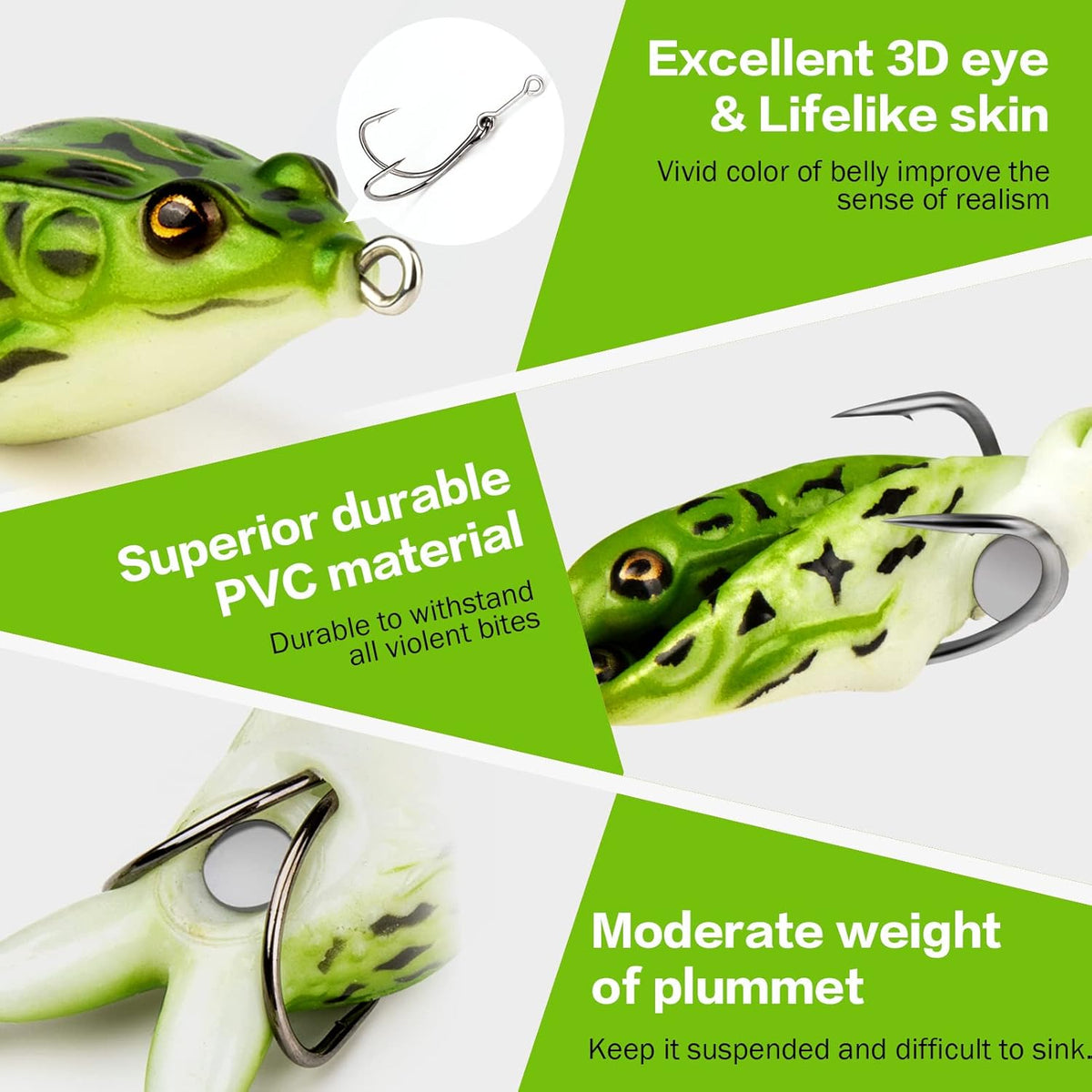 🐸Frog Lure Bass Trout Realistic Prop with Weedless Hooks for Freshwater Saltwater