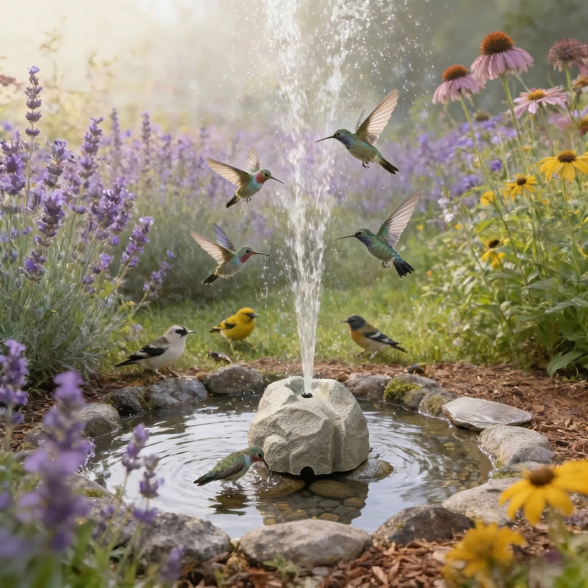 🐦⛲Realistic Granite Rock Bird Bath Fountain - No-Cords Stone Decor