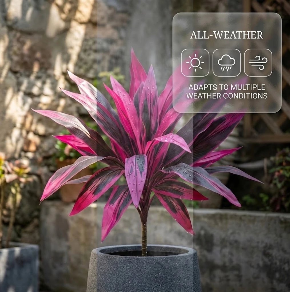 2Pcs Large Artificial Boston Fern & Dragon's Blood Tree Plants | Vibrant Pink Purple Faux Plants for Garden Patio Balcony Decor 🌼