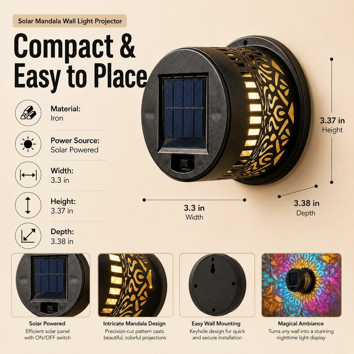 ✨️🌈Mandala Solar WallLamp - Magical PatioNight Ambience