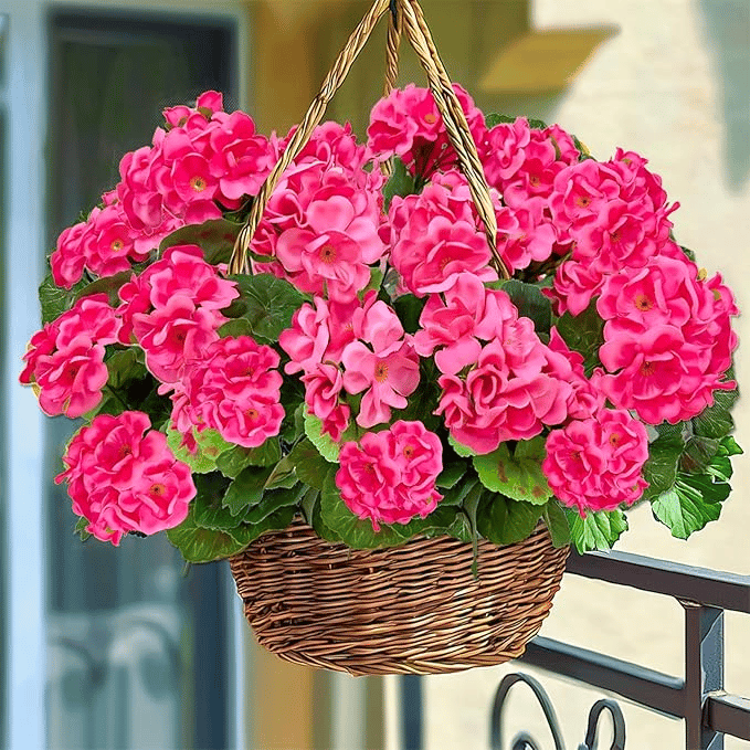 🌸 Lush, UV-Resistant Artificial Geraniums – Real Look, No Maintenance! 🌞🏡