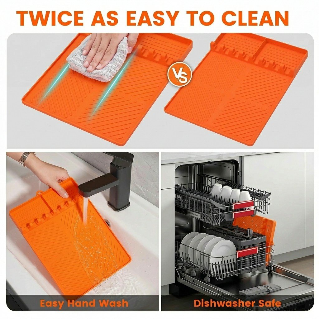 Silicone Grill Side Shelf Mat,Non-Slip Heat-Resistant BBQ Tool Holder for Spatulas, Tongs & Sauces, Oil-Proof Griddle Accessories