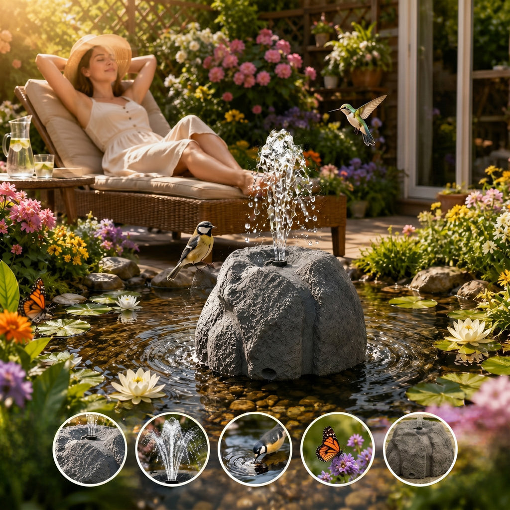 🐦⛲Realistic Granite Rock Bird Bath Fountain - No-Cords Stone Decor