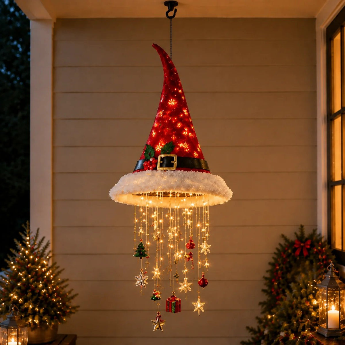 🎅 Illuminated Santa Hat Hanging Light 🎄 | 3 Festive Designs, Warm LED Lights | Christmas Decor for Indoor & Covered Outdoor Spaces, Gift Idea
