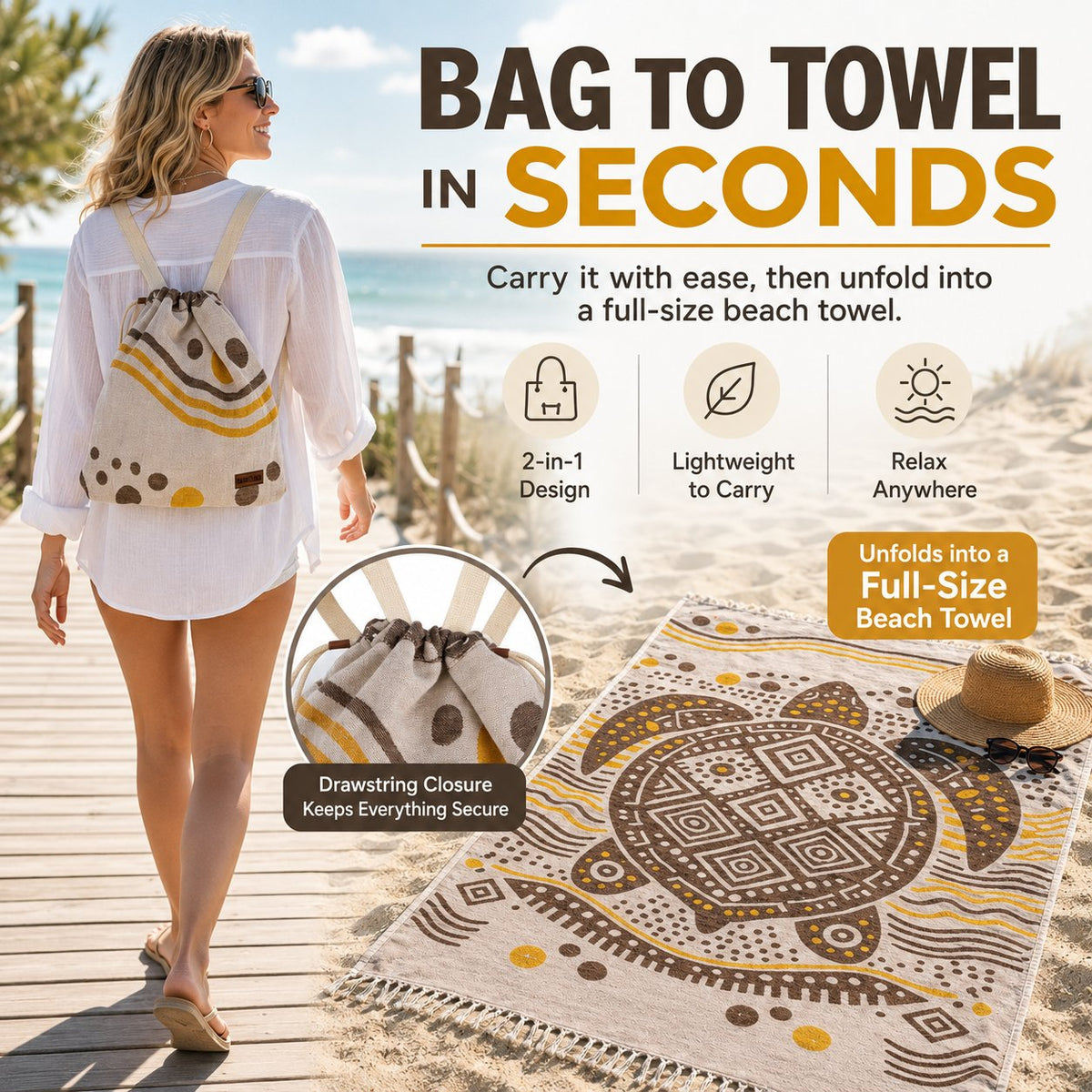🐢 2-in-1 Towel Bag