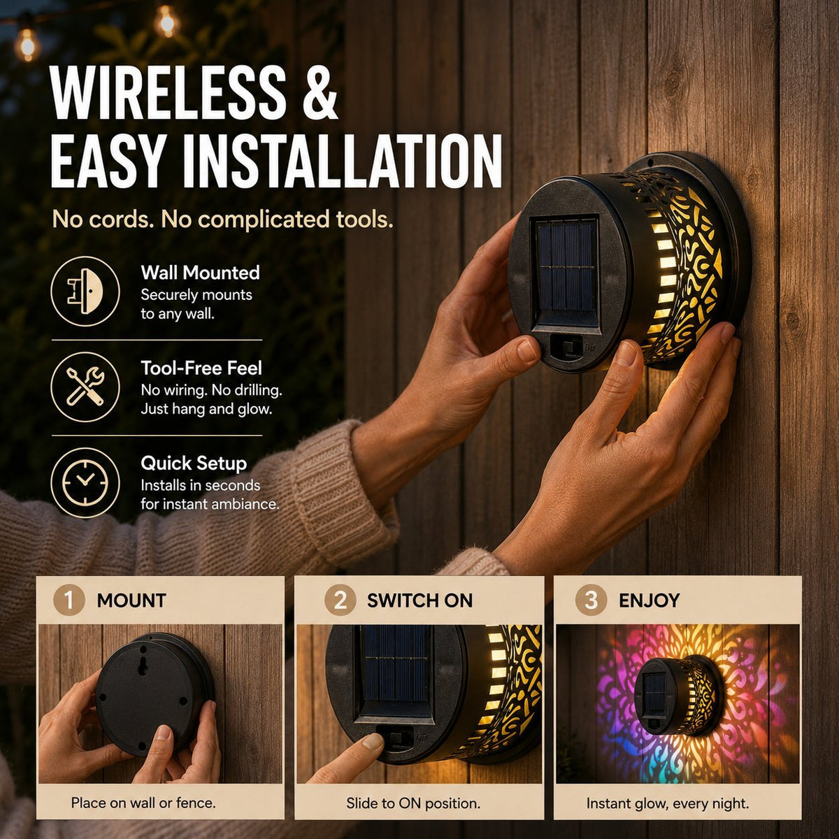 ✨️🌈Mandala Solar WallLamp - Magical PatioNight Ambience